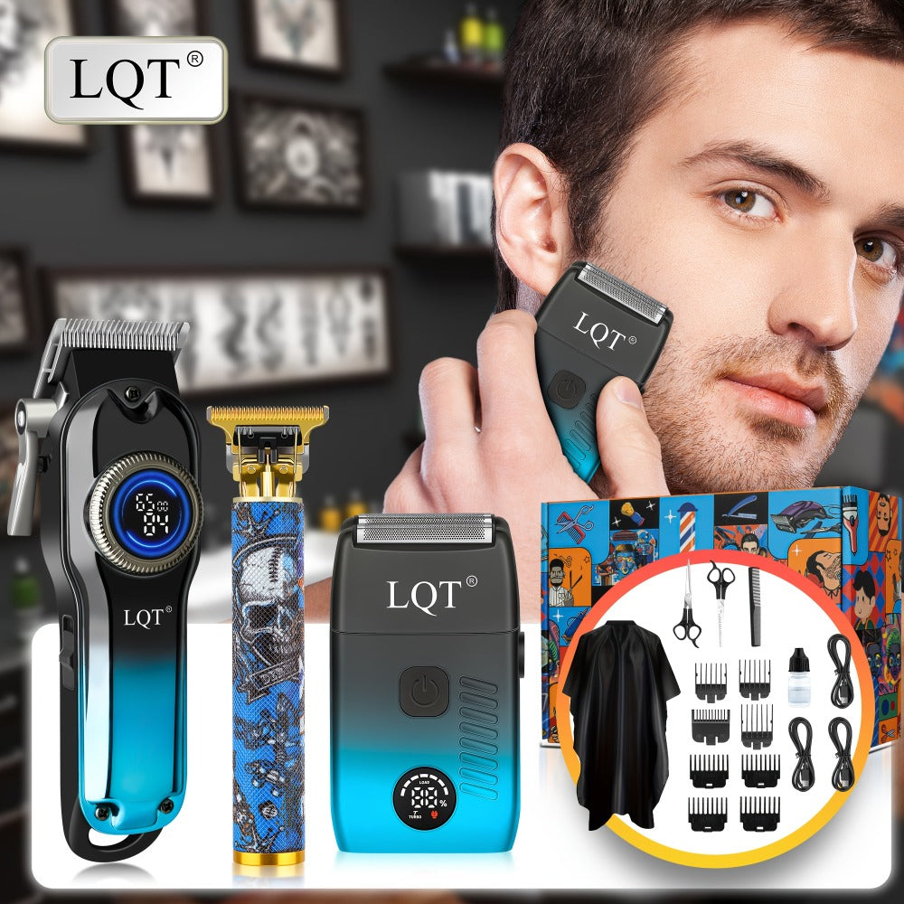 Cordless Hair Clipper Set - LQT Blue Rechargeable Professional Hair Clipper with Foil Trimmer & Precision Blade, 1/2/3pcs Options, Limited Edition Combs, for Home & Salon Use, Holiday Christmas Gift