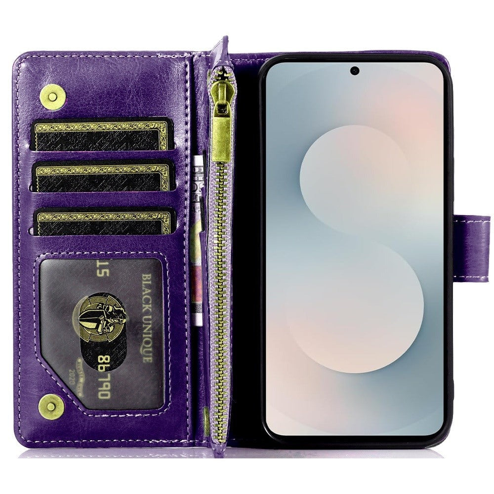 Phone Case Faux Leather Folio Wallet with Card Slots, ID Window and Zipper Pocket for Samsung Galaxy S25 FE
