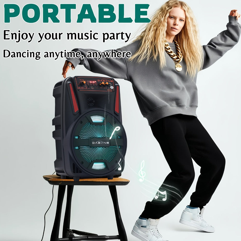 1000W Portable Party Speaker with 8-Inch Woofer & Wired Microphone, Deep Bass 2.1 Surround Sound, 8-Hour Battery, Bluetooth USB SD FM AUX, Wireless Speaker for DJ Karaoke Home Gatherings Outdoor Events