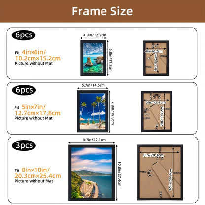 Picture Frames Collage Wall Decor 15pcs - Photo Gallery Frame Set Multi Size 8x10 5x7 4x6 for Wall Mounting & Tabletop Display, Family Photo Board, Black Frames for Home, School & Holiday Decor