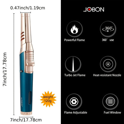 JOBON Pen-Style Torch Lighter with Rotating Nozzle, Slim Metal Body and Two Finish Options