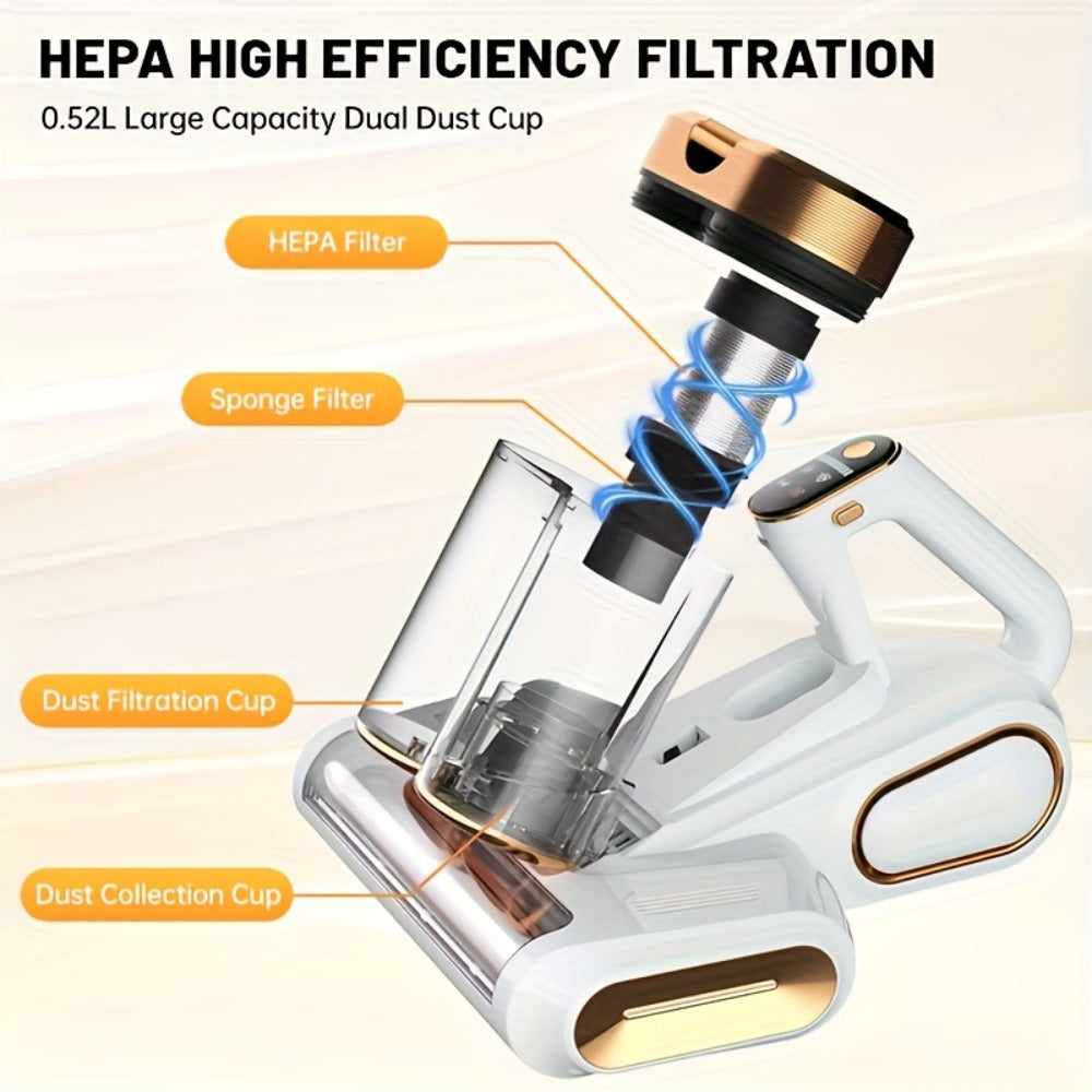 Mattress Vacuum Cleaner Handheld 16kPa Suction with UV Lamp & 80000RPM Soundwave Technology - Portable Dual Cup Bed Vacuum for Dust Mites, Allergens on Mattress, Fabric Sofa & Carpet, Purple & White