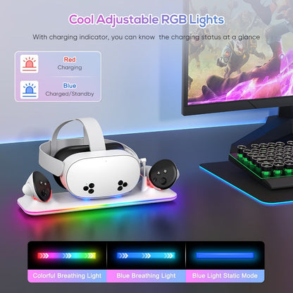 Meta Quest 3S / Quest 3 Charging Dock – PD 18W Fast Charging Station with RGB Light, Magnetic Charger Stand for Headset & Controllers, Includes 2 Rechargeable Batteries, Compatible with Oculus Quest 3S