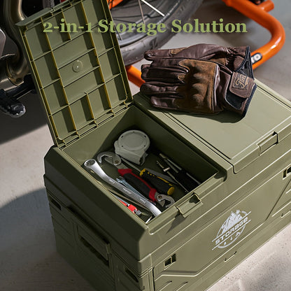 Outdoor Storage Box with Foldable Lid Table, Army Green