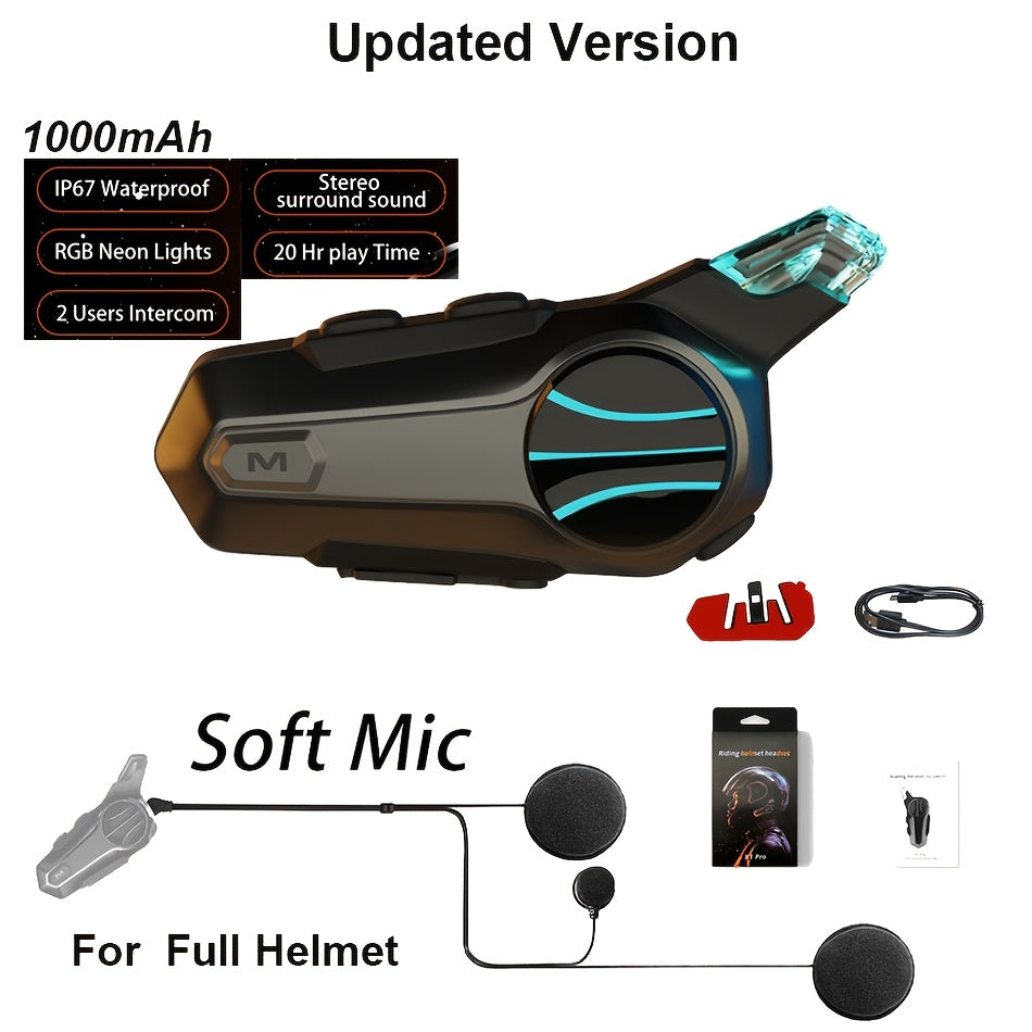Motorcycle Helmet Bluetooth Intercom Headset – Wireless Real-Time 2-Rider Communication, Compatible with Full Face, 3/4 & Open Face Helmets, Hard Mic & Soft Mic Included, X1 Pro Max