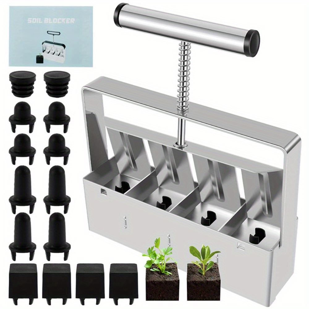 Garden Clod Breaker & Soil Blocker Tool - Heavy Duty Metal Multi-Cell Soil Block Maker with Adjustable Handle for Seed Starting, Potting & Lawn Aeration - Professional Home Gardening