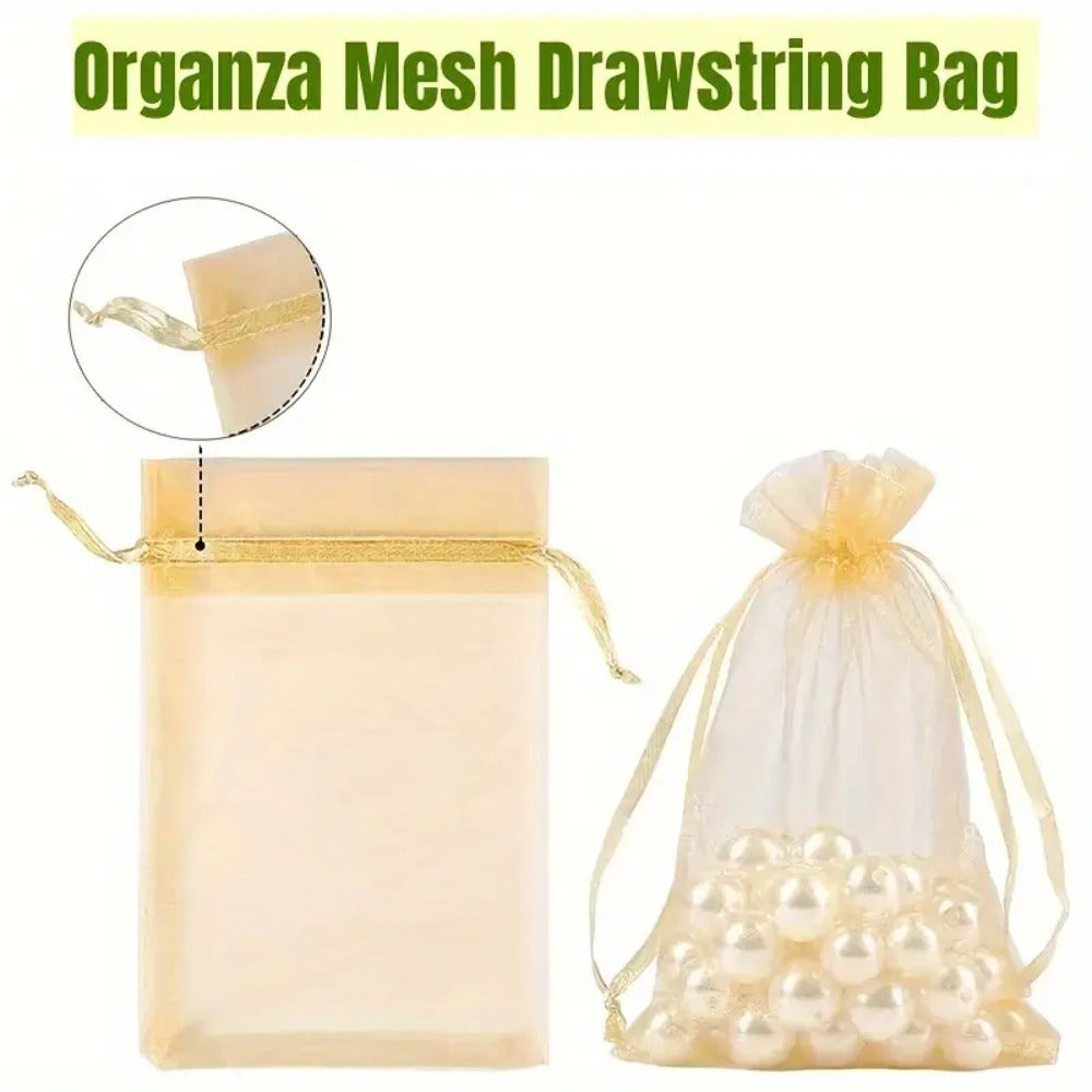 Organza Drawstring Gift Bags, 200-Piece Mixed-Color Set in 2.76 x 3.54 or 3.94 x 5.90 Inch Sizes for Favors and Jewelry