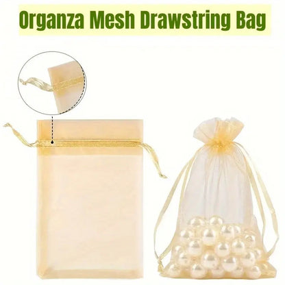 Organza Drawstring Gift Bags, 200-Piece Mixed-Color Set in 2.76 x 3.54 or 3.94 x 5.90 Inch Sizes for Favors and Jewelry
