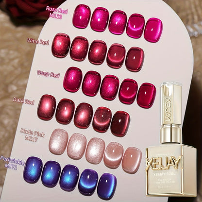Gel Nail Polish 6-Color Berry Magnetic Cat-Eye Set in Frame Bottles with Plum-to-Magenta Shades