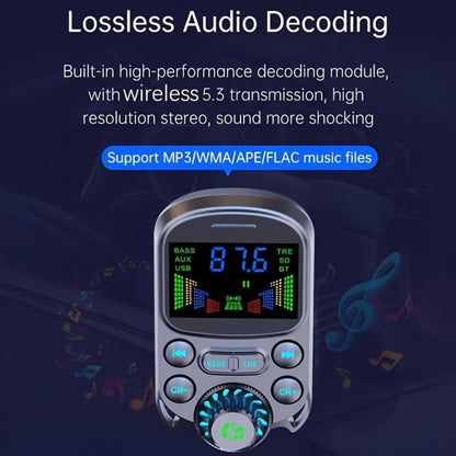 Flexible-Neck Car FM Transmitter with Color Display, USB-C and USB-A Ports, AUX Input and Call Controls
