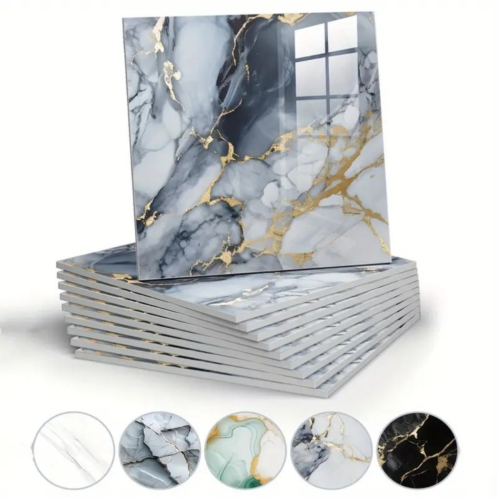 Twenty-Piece 30 cm Marble-Pattern Wall Tile Sticker Set with Five White, Green, Gray or Black Designs