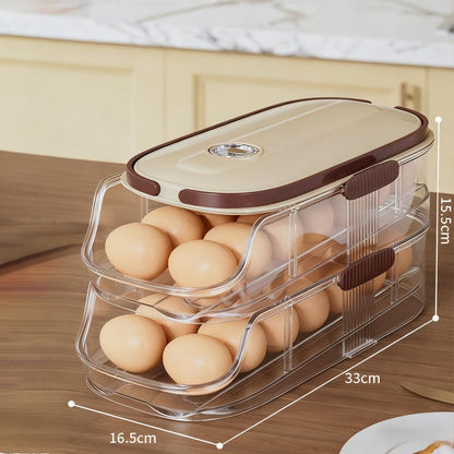 Egg Rack Kitchen Organizer Double-Row Auto-Rolling Dispenser with One, Two or Three Layer Options