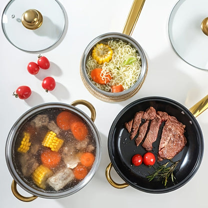 Non-Stick Cookware Set Pots and Pans 10 & 12 Piece – Heat-Resistant Frying Pan, Saucepan & Stewpot | Honeycomb Coating Stainless Steel Kitchen Cooking Set for All Stoves | Stylish Durable Multifunctional