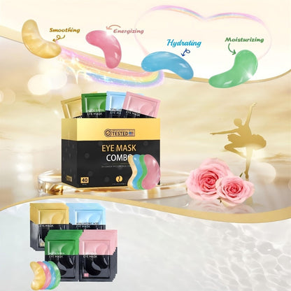 40-Pair Four-Color Under-Eye Patch Combo Box with Gold, Green, Blue and Pink Individual Pouches