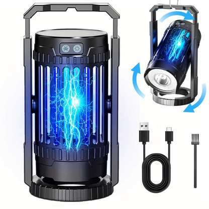 Rechargeable Lantern Bug Zapper with Blue Grid Light, Swivel Base, USB-C Cable and Cleaning Brush
