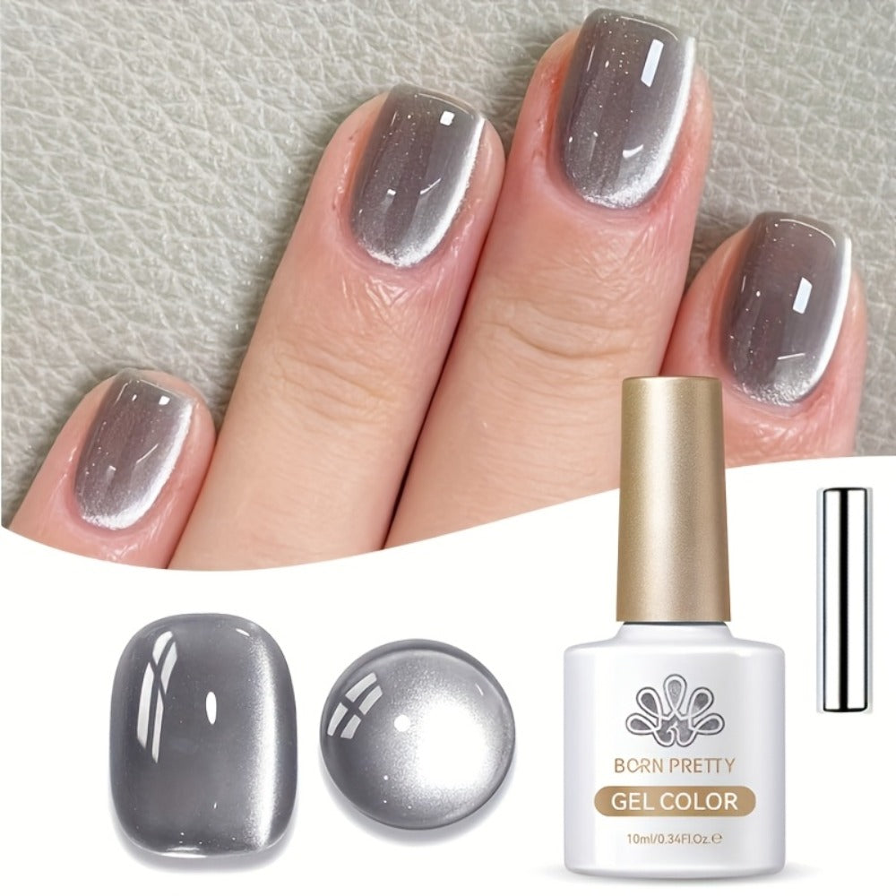 10ml BORN PRETTY MY78 Cat Eye Gel Polish in Smoky Ash Gray with Magnetic Tool and UV/LED Curing Label