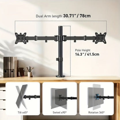 Single & Dual Monitor Mount for 13-32 Inch Screens, VESA Desk Mount Arm, 19.8 lbs Capacity, 16.3" Height Extension, ±45° Tilt ±90° Swivel, Heavy-Duty Steel C-Clamp & Grommet Base, Space-Saving Home Office Stand