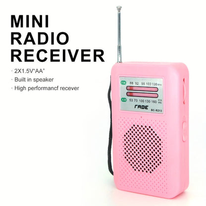 Pocket AM/FM Radio with Manual Tuner, Telescopic Antenna, Wrist Strap and Pink or Black Case