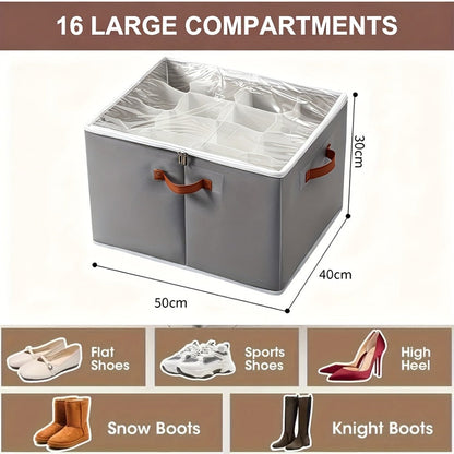 Shoe Storage Box 16-Pair, Clear Foldable Shoe Organizer with Flip-Top Lid & Reinforced Handles — Heavy-Duty Space-Saving Shoe Box for Closet, Bedroom & Entryway | Black & Grey | 1 or 2 Pack