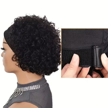Six-Inch Kinky Curly Headband Wig with Glueless Band in Black, Burgundy or Rust Color Options