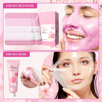 Cherry Blossom Sakura Skincare Gift Set Complete 9-Step Routine — Essence Cream Cleanser Toner Eye Cream Mud Mask Exfoliating Mask Eye Mask Lip Balm for Women Birthday Gift