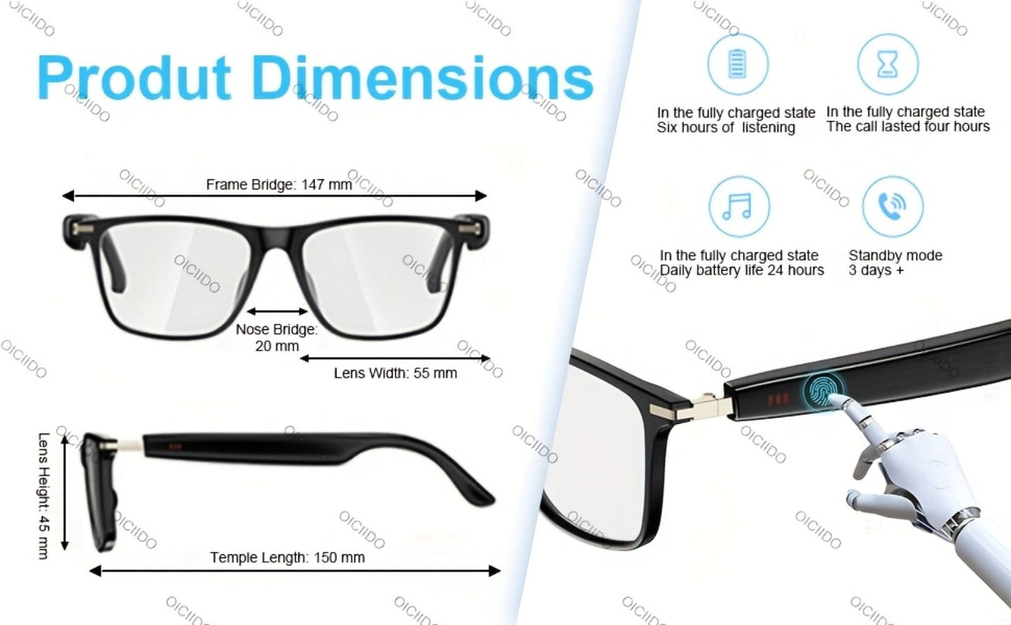 Smart Glasses 160-Language Translation Eyewear with Bluetooth 5.3 Open-Ear Audio and 18 Frame Options