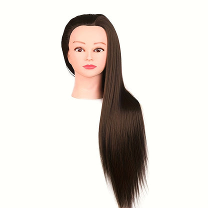 Long-Hair Cosmetology Mannequin Head in Brown or Blonde with Pictured 21.26-Inch Overall Height for Styling Practice