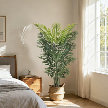 Artificial Areca Palm Tree in 4, 5 or 6-Foot Heights with Frond Count and White Planter Options