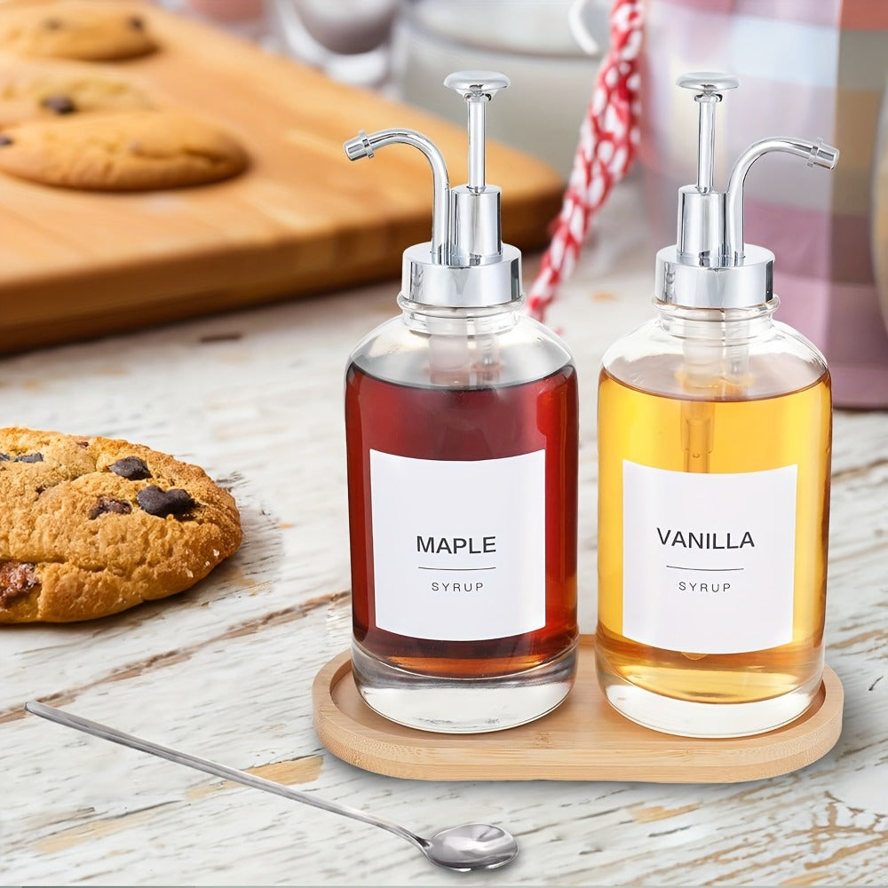 Glass Syrup Dispenser with Pump 4 Pack 16.9oz 500ml Coffee Bar Accessories Set with Silicone Funnel and