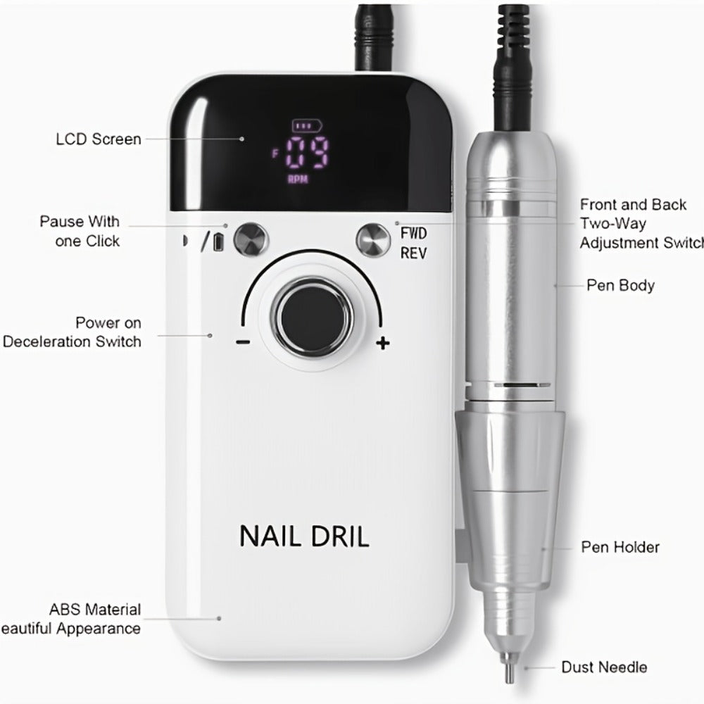 Electric Nail Drill 45000 RPM Rechargeable Kit with Bits, Sanding Bands and Three Model Color Options