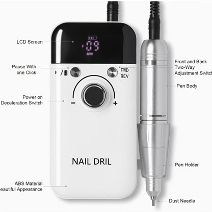 Electric Nail Drill 45000 RPM Rechargeable Kit with Bits, Sanding Bands and Three Model Color Options