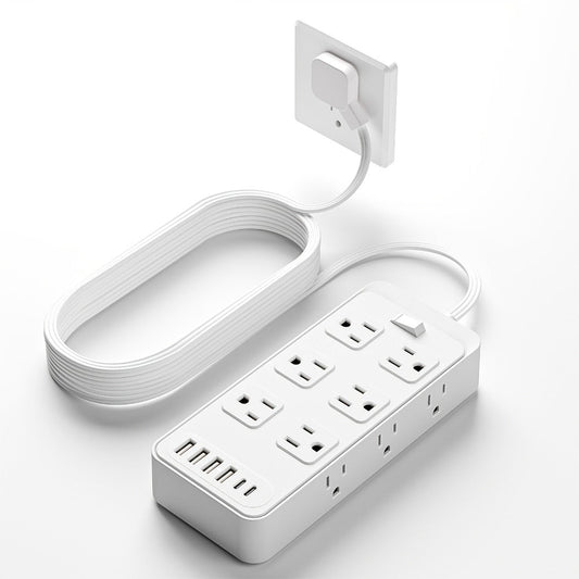 Power Strip Flat Plug 18-in-1 Surge Protector with 12 AC Outlets, 4 USB-A, 2 USB-C and 5- or 10-Foot Cord