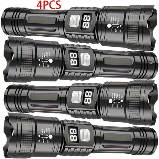 Flashlight Rechargeable 4-Piece Zoom Set with Digital Displays, USB Charging and IP65 Rating