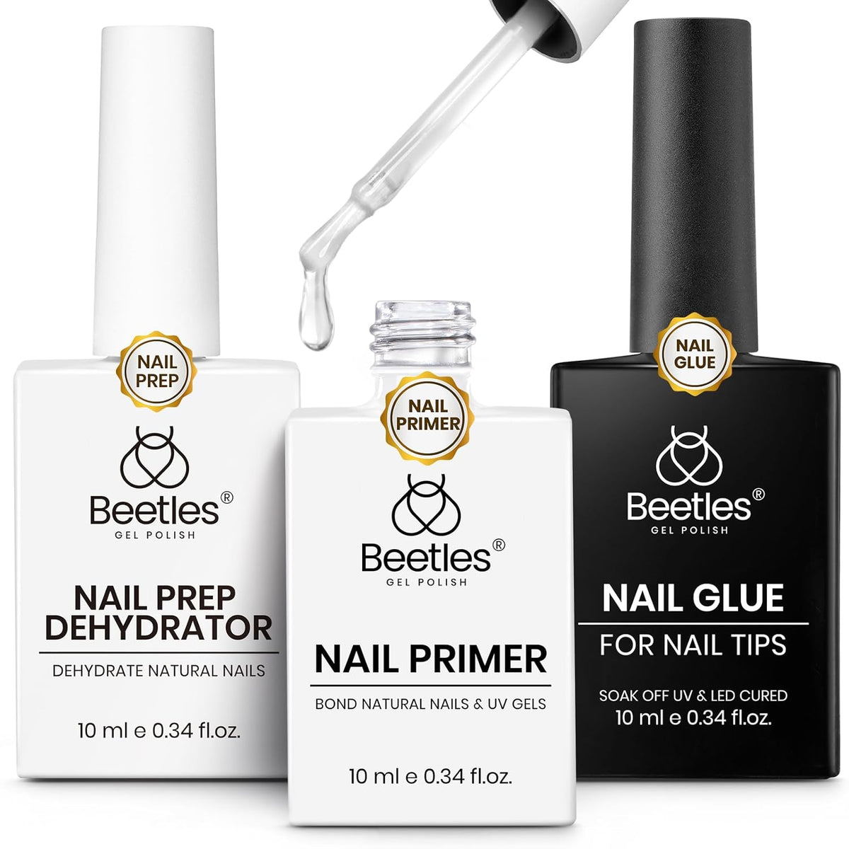 Nail Glue and Dehydrator Kit 3Pcs Acid-Free HEMA-Free – Professional Bond Primer Prep Set for Press On Nails Tips Extensions Gel Manicure Long Lasting Adhesion Gift for Women