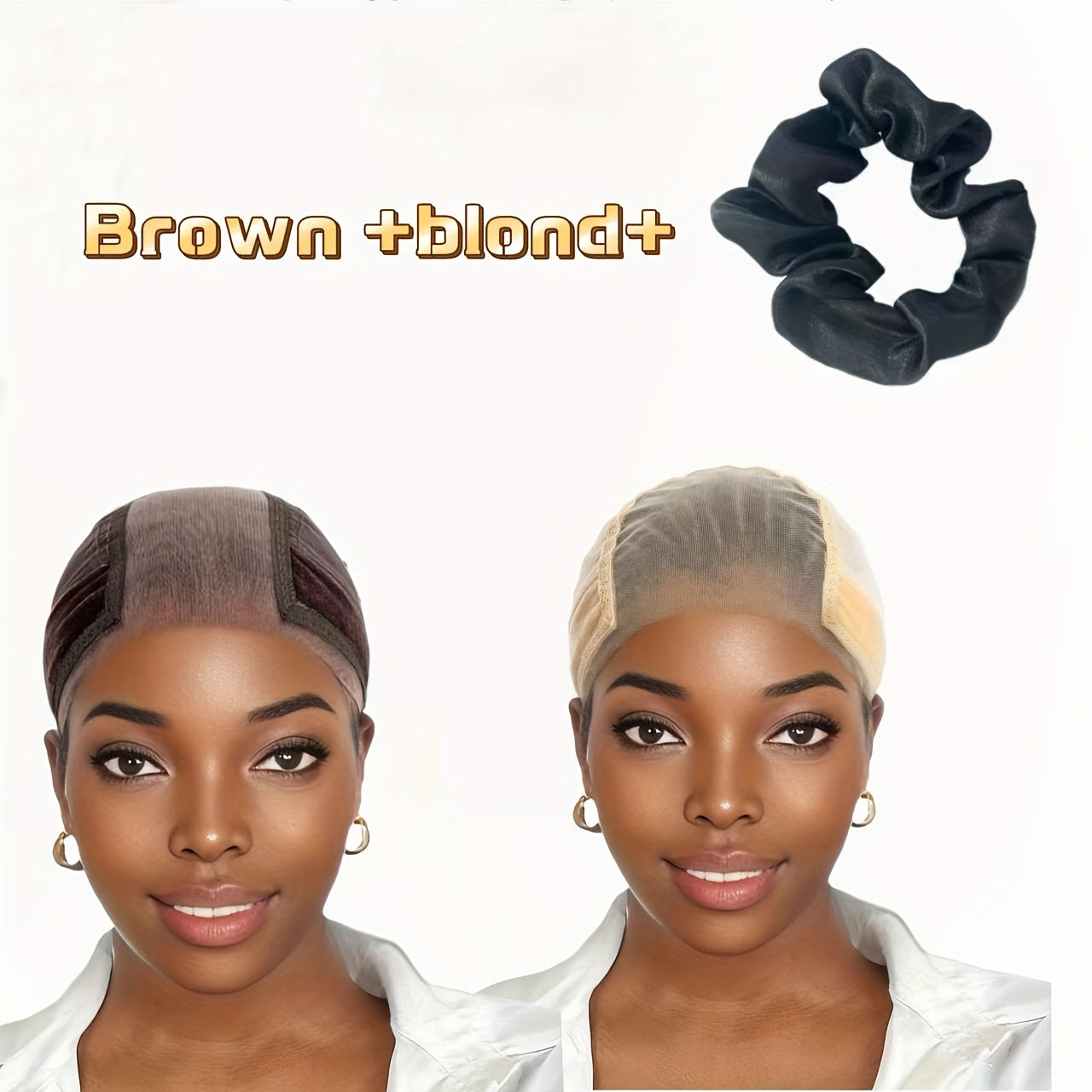 Wide Lace Wig Grip Cap with Ear Cutouts in Brown, Blonde, Black, Beige 613 or Two-Piece Color Sets