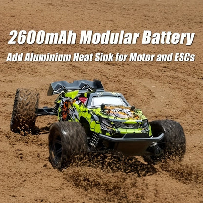 RC Monster Truck 4WD Green Off-Road Style Vehicle with LED Details, 2.4G Remote Controller and Treaded Tires