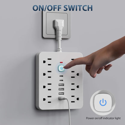 Power Strip 14-in-1 Surge Protector with 8 AC Outlets, 4 USB-A, 2 USB-C and Black or White Finish
