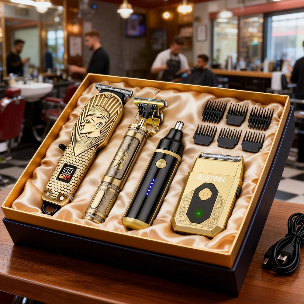 Hair Clipper & Beard Trimmer Set for Men USB Rechargeable with LCD Display – Professional Cordless Barber Kit Home Grooming Bundle, Gift for Men 2pcs or 4pcs