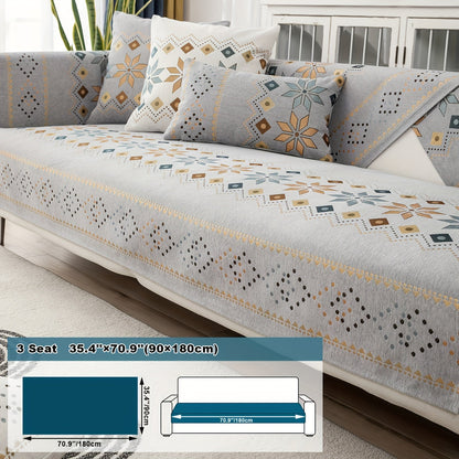 Boho Chenille Sofa Cover Non-Slip Jacquard Woven Couch Slipcover Pet Friendly Machine Washable 2 3 4 Seat Backrest Grey White Orange Bohemian Style