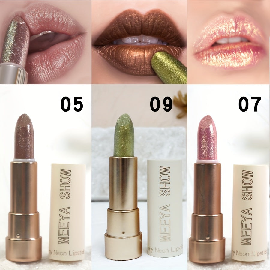 Sparkling Golden Brown Glitter Lipstick Set 3 Pcs – Metallic Shimmer Finish Multi-Dimensional Lip Color for Party Cosplay Festival Halloween, Bold Statement Makeup Gift for Women