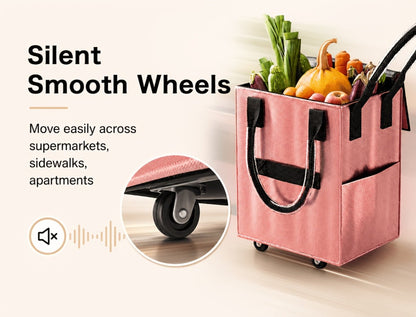 60 L Rolling Grocery Bag with Wheels in Black or Rose Gold for Shopping, Travel and Utility Use