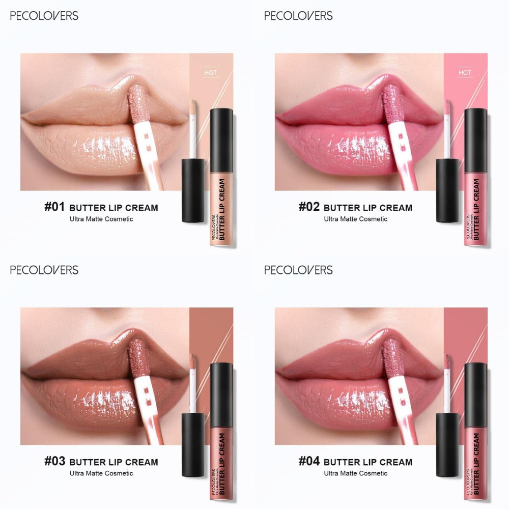 Lip Gloss Set by PECOLORS with 9 Nude and Pink Creamy Lip Colors, Tube Applicators and Display Box