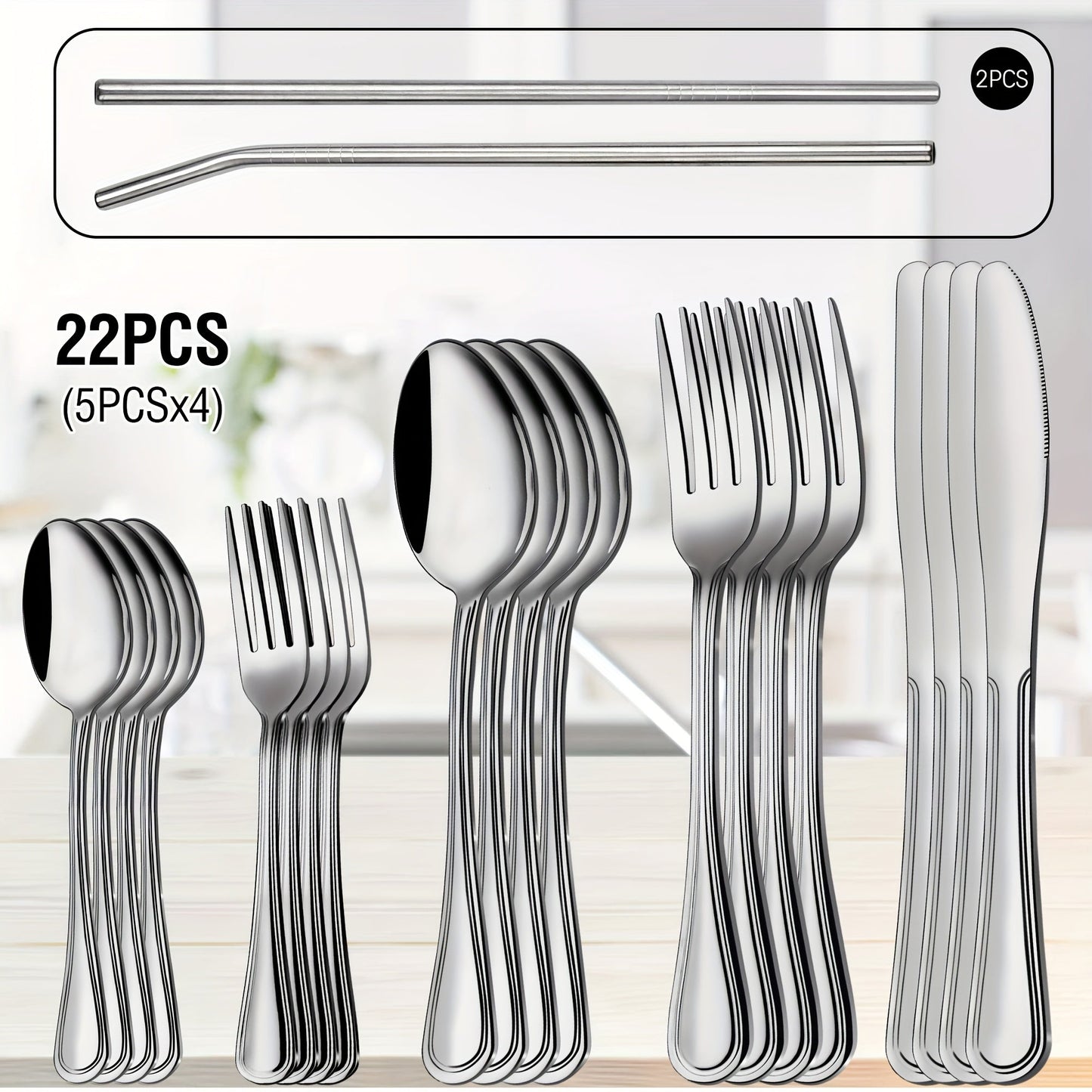 Stainless Steel Flatware Cutlery Set – Mirror Polished, Dishwasher Safe, Silver & Black Options, Service for 4 / 8 / 12 – Kitchen Utensil Set for Home, Restaurant & Wedding Gift