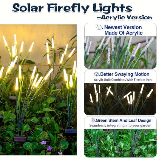 Solar Bubble Pathway Lights Outdoor 4 Pack – IP44 Waterproof Acrylic Reed Stake Lights Auto On/Off Dusk to Dawn | Warm White Solar Powered LED for Garden, Yard, Driveway, Walkway & Patio Decor