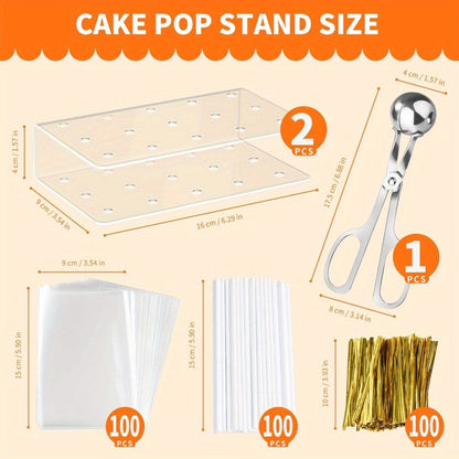 Cake Pop Kit 304pcs Complete Set, Includes Cake Pop Mold, 2 Display Stands, 100 Lollipop Sticks, 100 Treat Bags and 100 Twist Ties, Cake Pop Making Supplies for Birthday Party, Baby Shower, Baking Gift