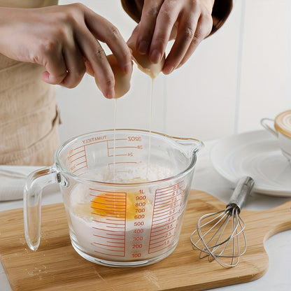 Clear Glass Measuring Cup Set with Pour Spouts, Handles, Red Graduations and One- or Three-Piece Options