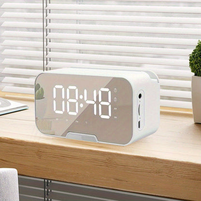 Pink Mirror Bluetooth Speaker with Wireless Microphone – LED LCD Display, FM Radio, TF Card, USB Charging, Alarm Clock, Adjustable Volume & Brightness, Birthday & Easter Gift for Girls