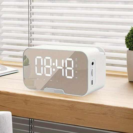 Pink Mirror Bluetooth Speaker with Wireless Microphone – LED LCD Display, FM Radio, TF Card, USB Charging, Alarm Clock, Adjustable Volume & Brightness, Birthday & Easter Gift for Girls