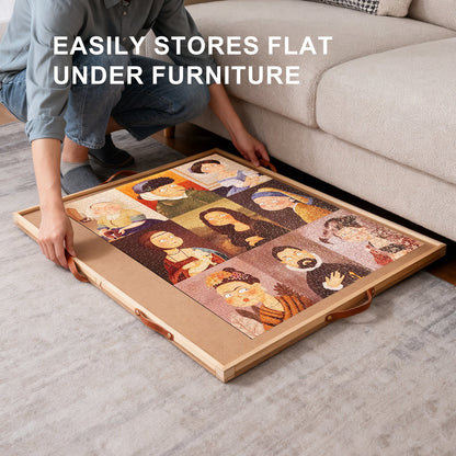 Jigsaw Puzzle Table 35"x27" with 360° Rotating Turntable & Easy-Pull Handle Drawers – Large Puzzle Board Organizer with Dust Cover for 1500 Pieces, Ergonomic Gift for Adults & Seniors
