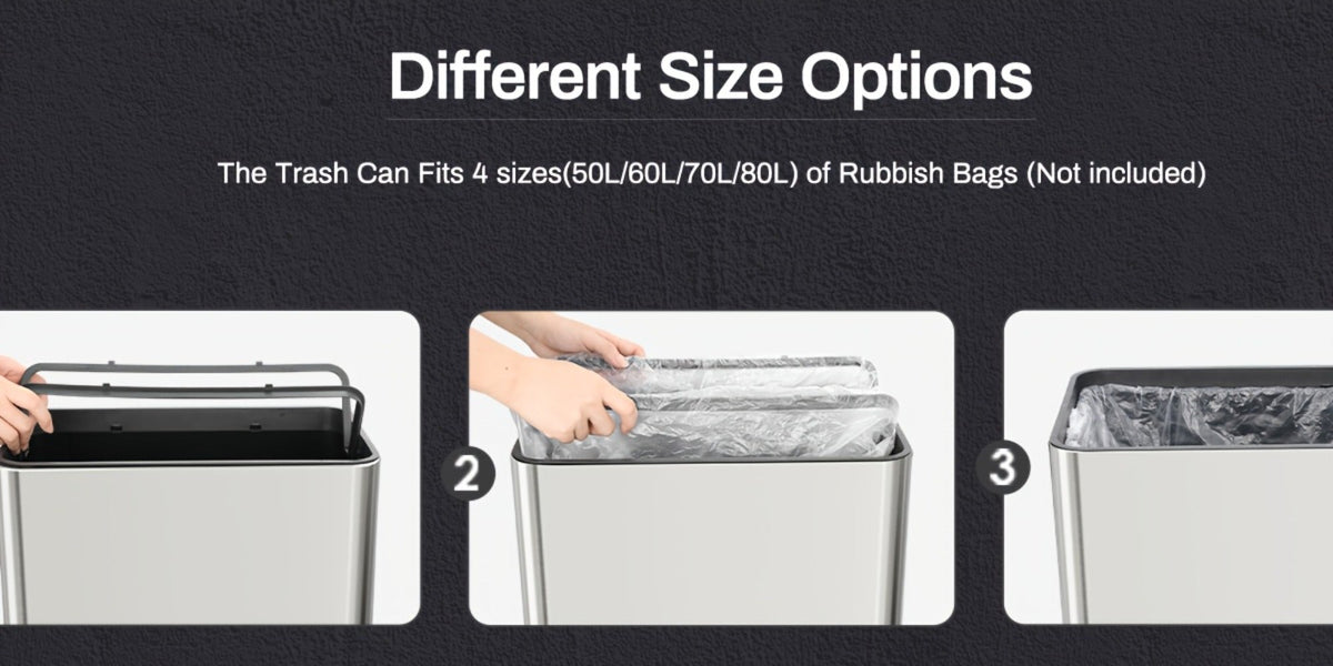 Touchless Trash Can with Motion Sensor 18.5 Gallon 60L, -Close Lid, Brushed Stainless Steel, Bag Holder
